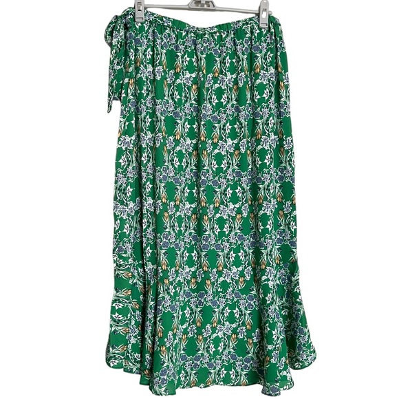 NWT | Max Studio | Green Floral Print HighLow Ruffle Hem Midi Skirt | Size Large - Picture 3 of 6